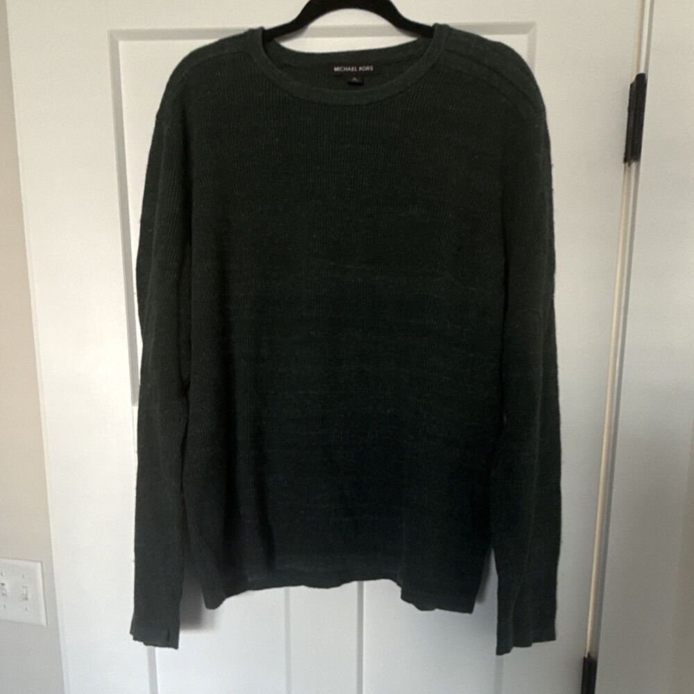 Michael Kors Men's Crew Neck Pullover Sweater Dark Green Knit Long Sleeve XL